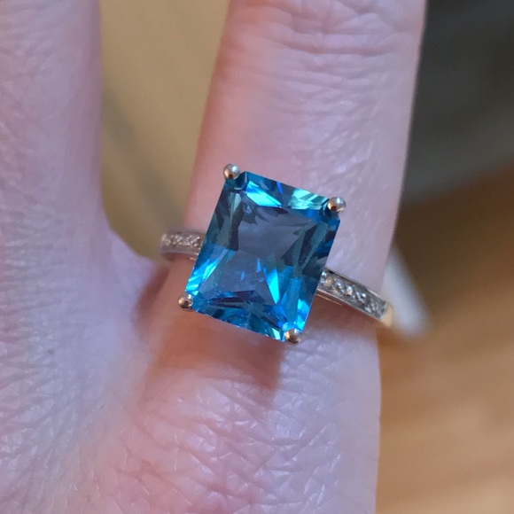 10K Topaz Diamond Solid White Gold Giant Gem Ring - Picture 3 of 16